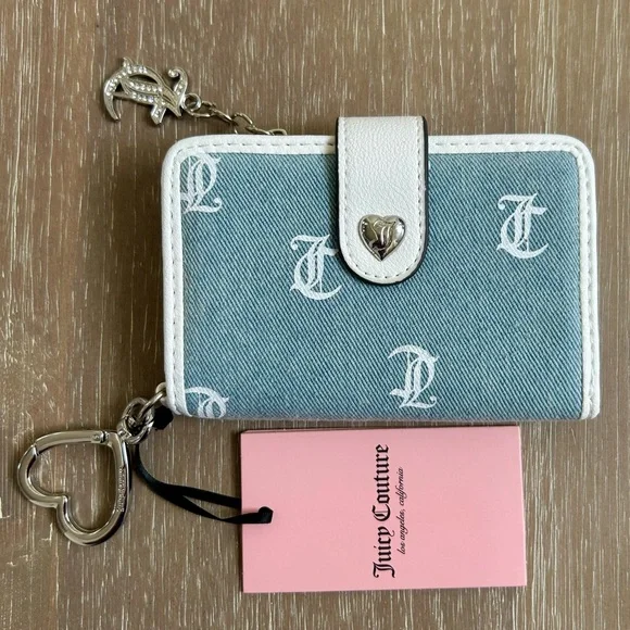 NWT Juicy Couture Gothic Denim bestseller satchel purse w wallet & heart charm - Picture 11 of 13